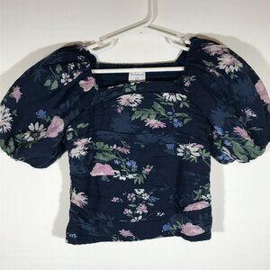 Abercrombie Kids 7/8 Blue Square Neck Short Sleeve Renaissance Puff Top